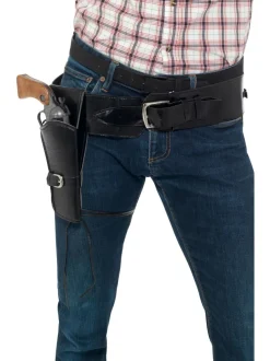Kunstleder Einzelholster mit Gürtel für Erwachsene, Schwarz