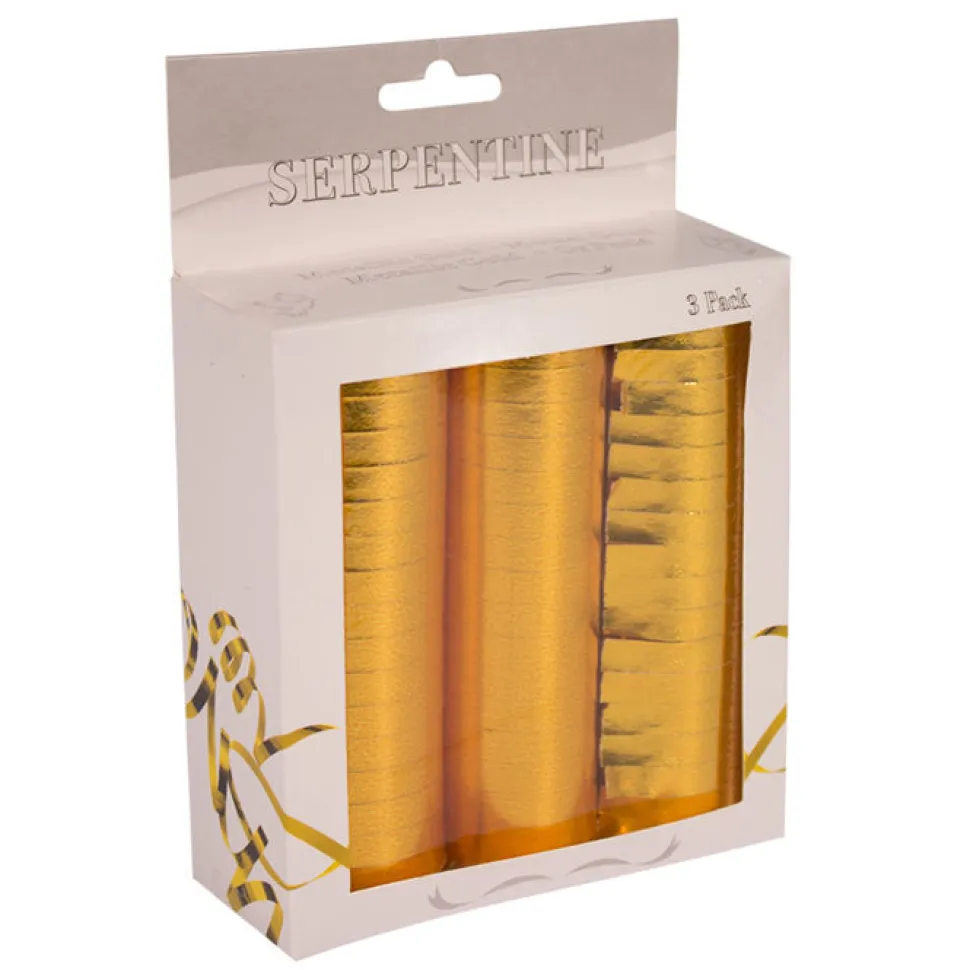 Luftschlangen, 3er Pack, Metallic gold