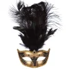 Maske Venedig mit langen Federn, gold