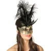 Maske Venedig mit Musiknoten und Feder, schwarz