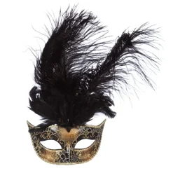 Maske Venedig mit Musiknoten und Feder, schwarz