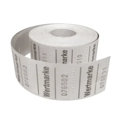 Mini-Rollen-Gutscheine Aufdruck Wertmarke, 500 perforierte Abrisse, 30 x 30 mm, weiß