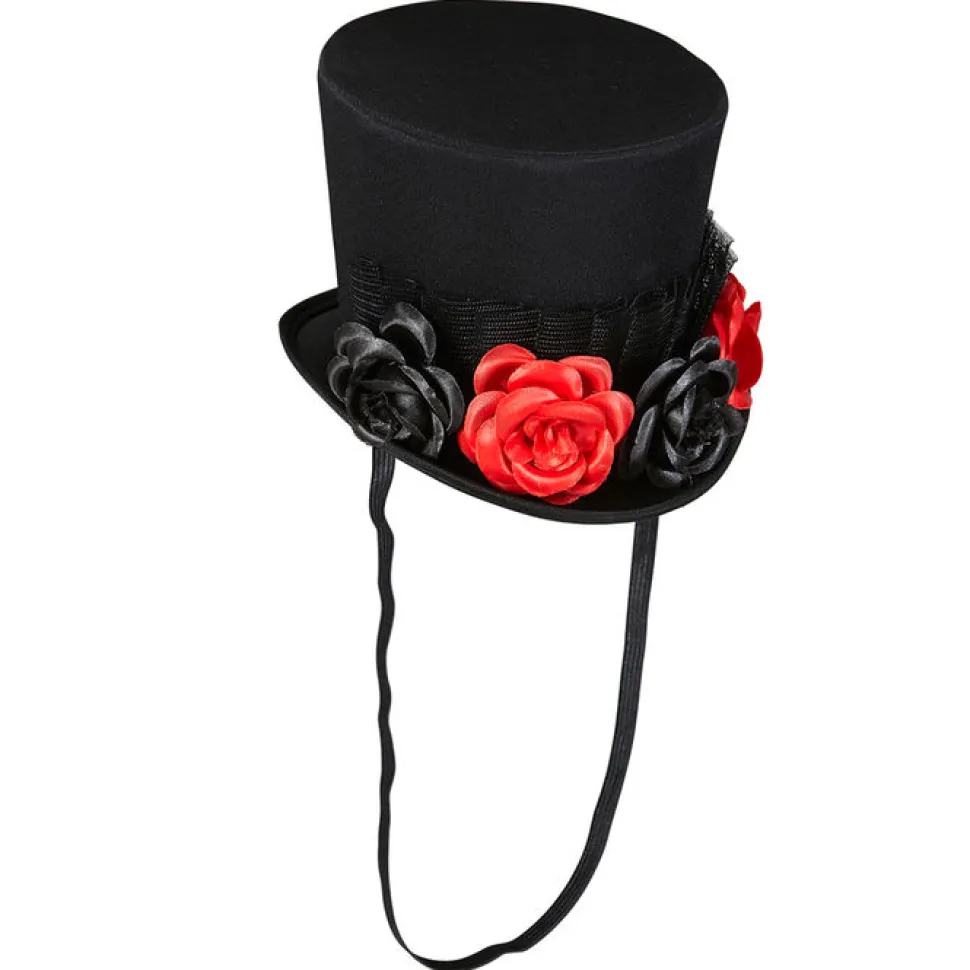 Minizylinder mit Tüll und 4 Rosen, schwarz