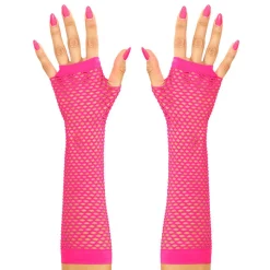 Netzhandschuhe, neonpink, ohne Finger, lang