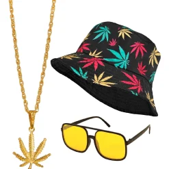 NEU Accessoire-Set 90s Hip Hop / Rastafari Fashion, Hut, Hanf-Kette und Sonnenbrille