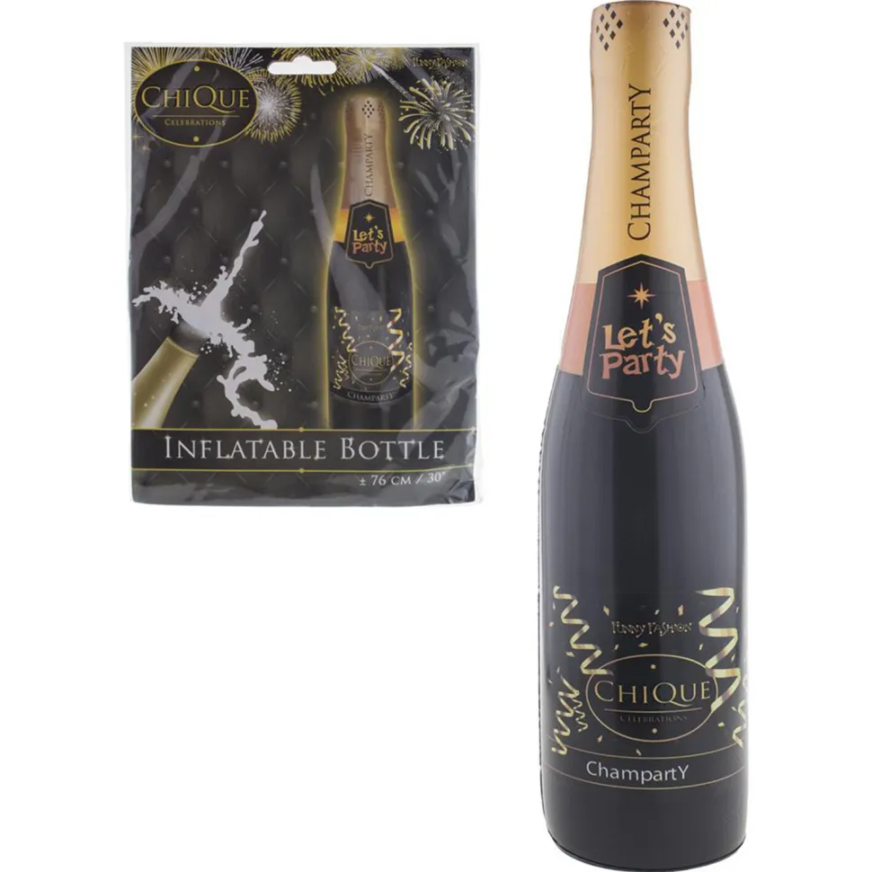 NEU Aufblasbare Champagner- / Sektflasche, Gold-Schwarz, Länge 75cm