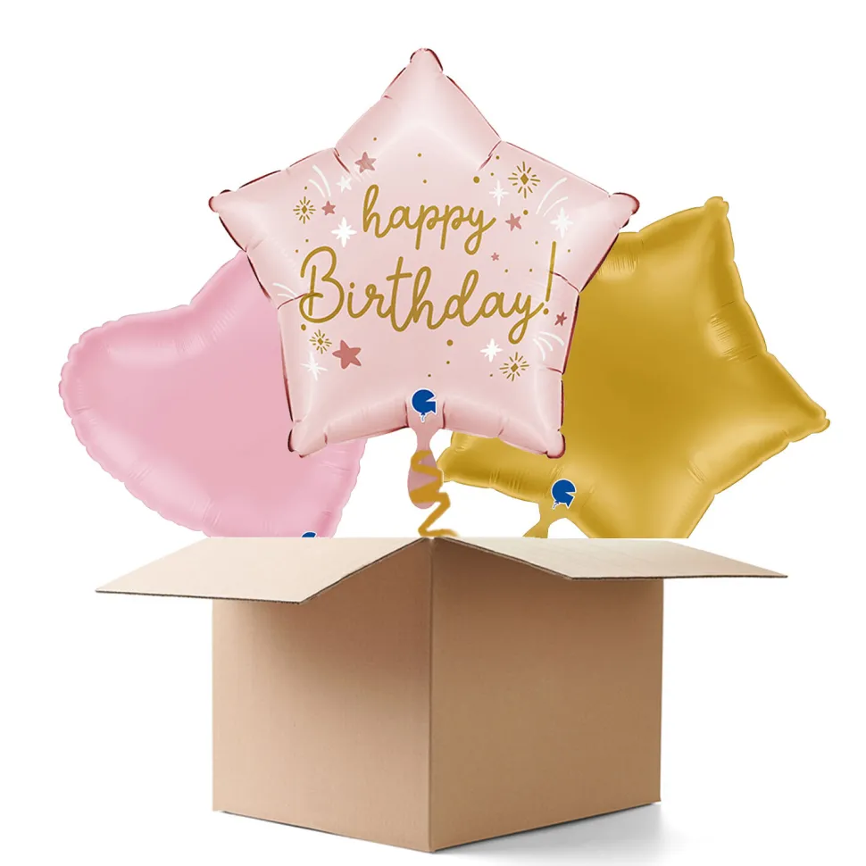 NEU Ballongrüße Baby-Pink Happy Birthday, rosa, 42x40cm, 3 Ballons