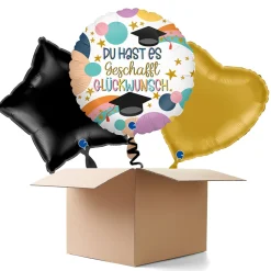 NEU Ballongrüße Du hast es geschafft, Glückwunsch, bunt, 35cm, 3 Ballons