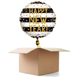 NEU Ballongrüße Happy New Year Konfetti, schwarz-weiß, 35cm, 1 Ballon