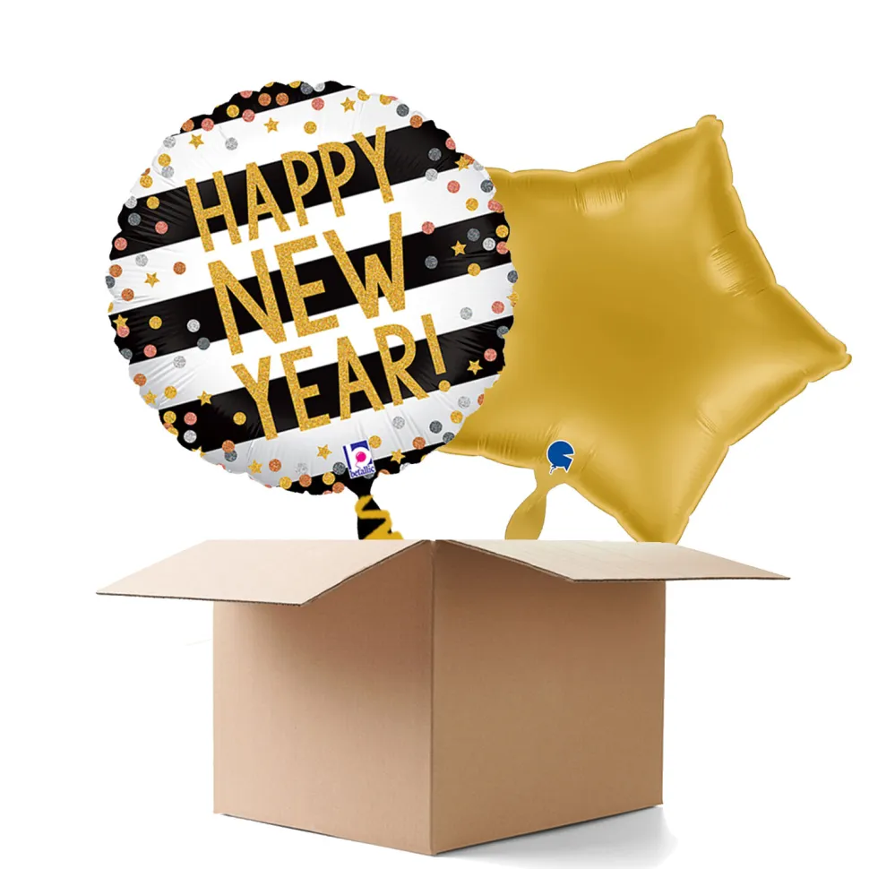 NEU Ballongrüße Happy New Year Konfetti, schwarz-weiß, 35cm, 2 Ballons