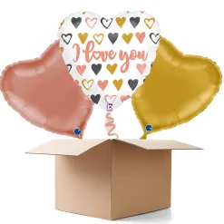 NEU Ballongrüße Herz I Love You Rosé-Gold, 36x36cm, 3 Ballons