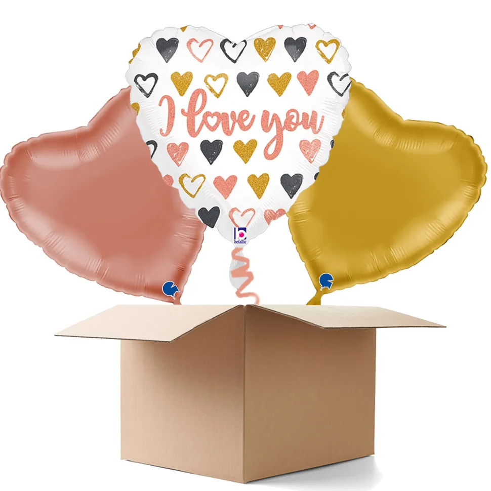 NEU Ballongrüße Herz I Love You Rosé-Gold, 36x36cm, 3 Ballons