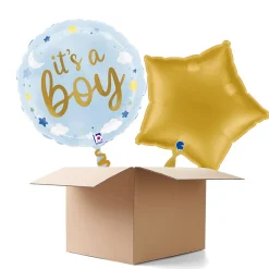NEU Ballongrüße It's a Boy Sterne und Wolken, blau, 35cm, 2 Ballons