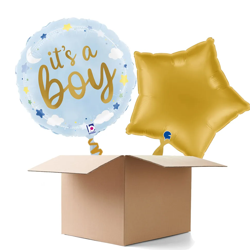 NEU Ballongrüße It's a Boy Sterne und Wolken, blau, 35cm, 2 Ballons