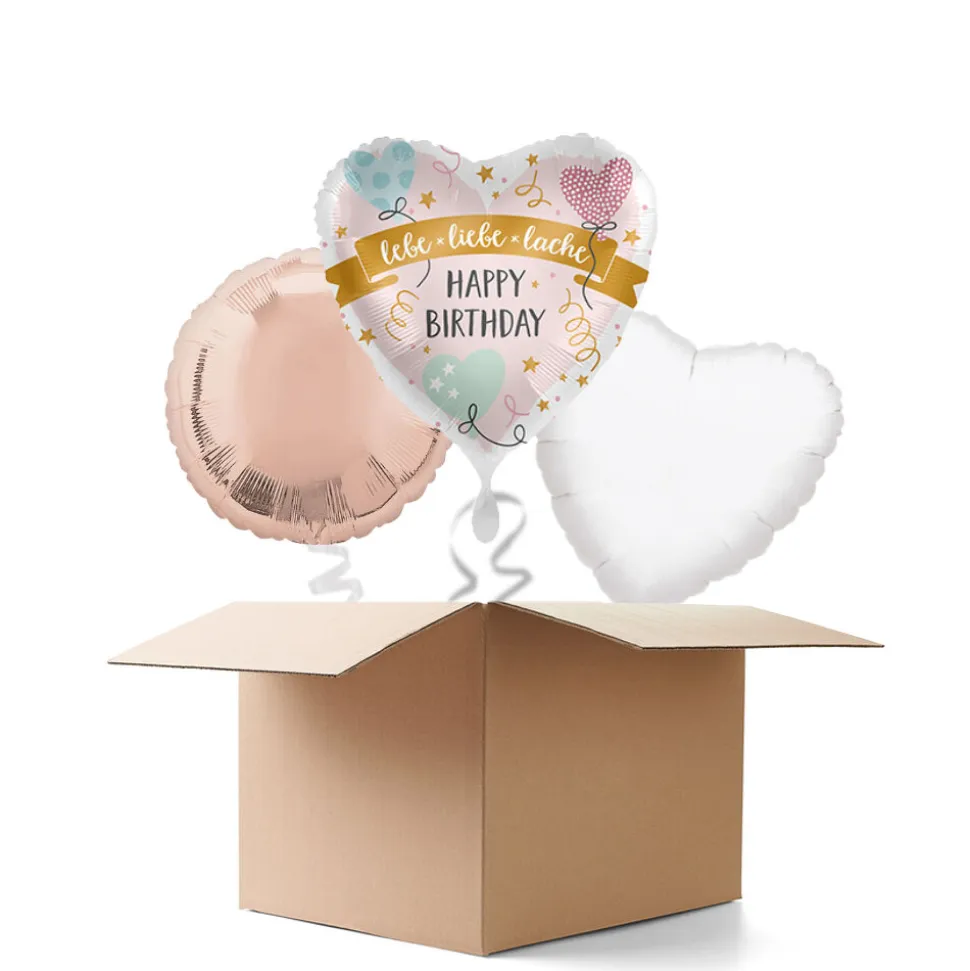 NEU Ballongrüße lebe liebe lache Happy Birthday, 3 Ballons