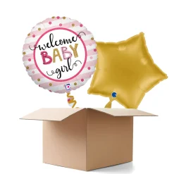 NEU Ballongrüße Welcome Baby Girl Stripes, rosa, 35cm, 2 Ballons