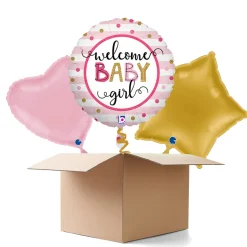 NEU Ballongrüße Welcome Baby Girl Stripes, rosa, 35cm, 3 Ballons