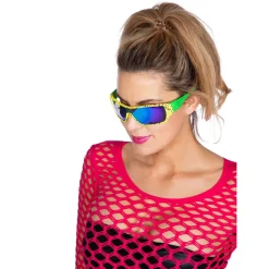 NEU Brille 80er-Jahre, neon-gelb mit verspiegelten Gläsern
