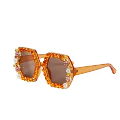 NEU Brille Festival mit Strasssteinen und Blumen, orange