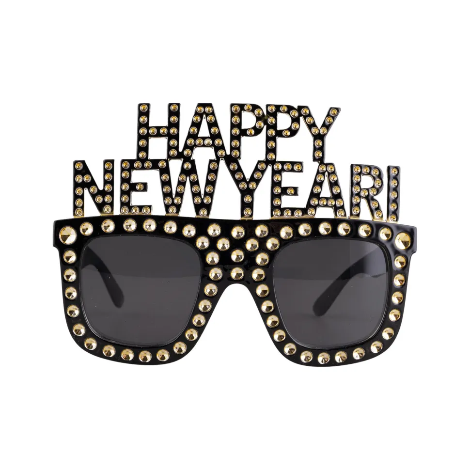 NEU Brille Happy New Year mit Schmucksteinen, schwarz