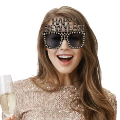 NEU Brille Happy New Year mit Schmucksteinen, schwarz