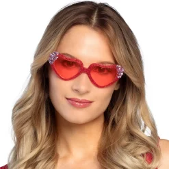 NEU Brille Herzform, mit Glitzer, rot