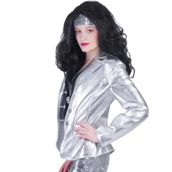 NEU Damen-Kostüm Disco-Fever-Jacke, silber, Gr. 36-38