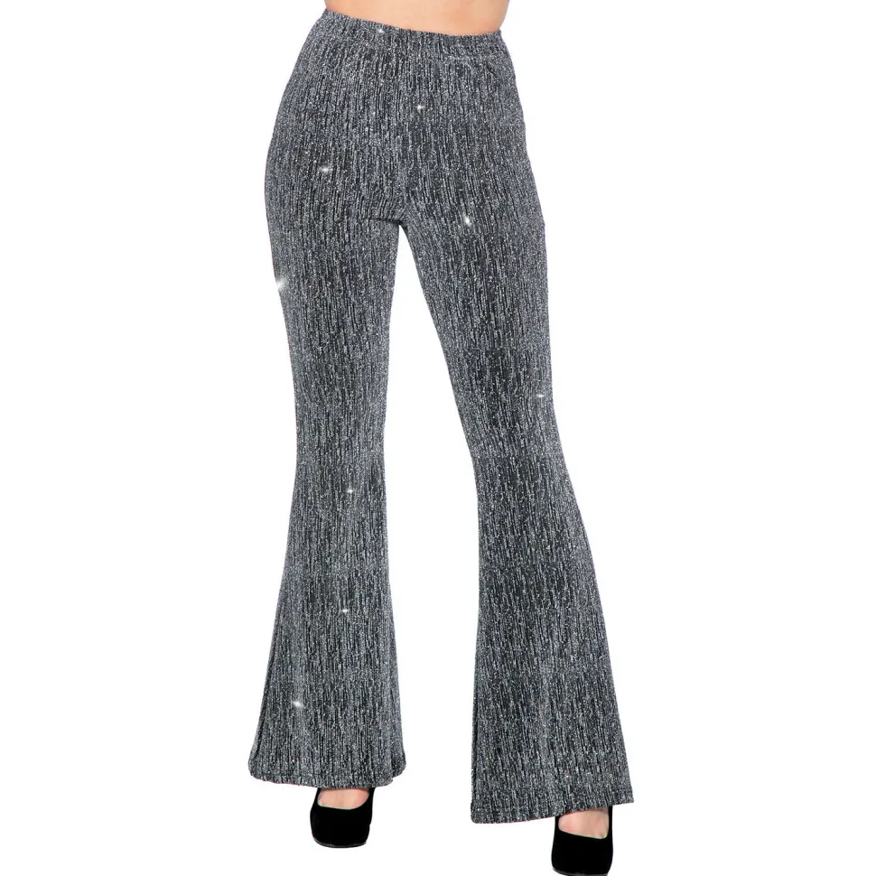 NEU Damen-Kostüm Glitzer-Schlaghose mit Strasssteinen, silber, Gr. 34-36