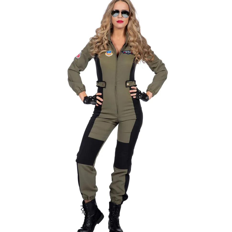 NEU Damen-Kostüm Jet-Pilotin, Overall, olivgrün, Gr. 34