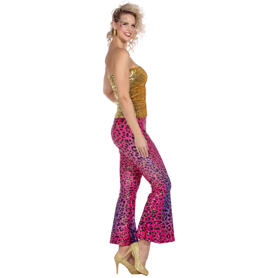 NEU Damen-Kostüm Leoparden-Hose, mit Glitzer, lila-pink, Gr. 34-36
