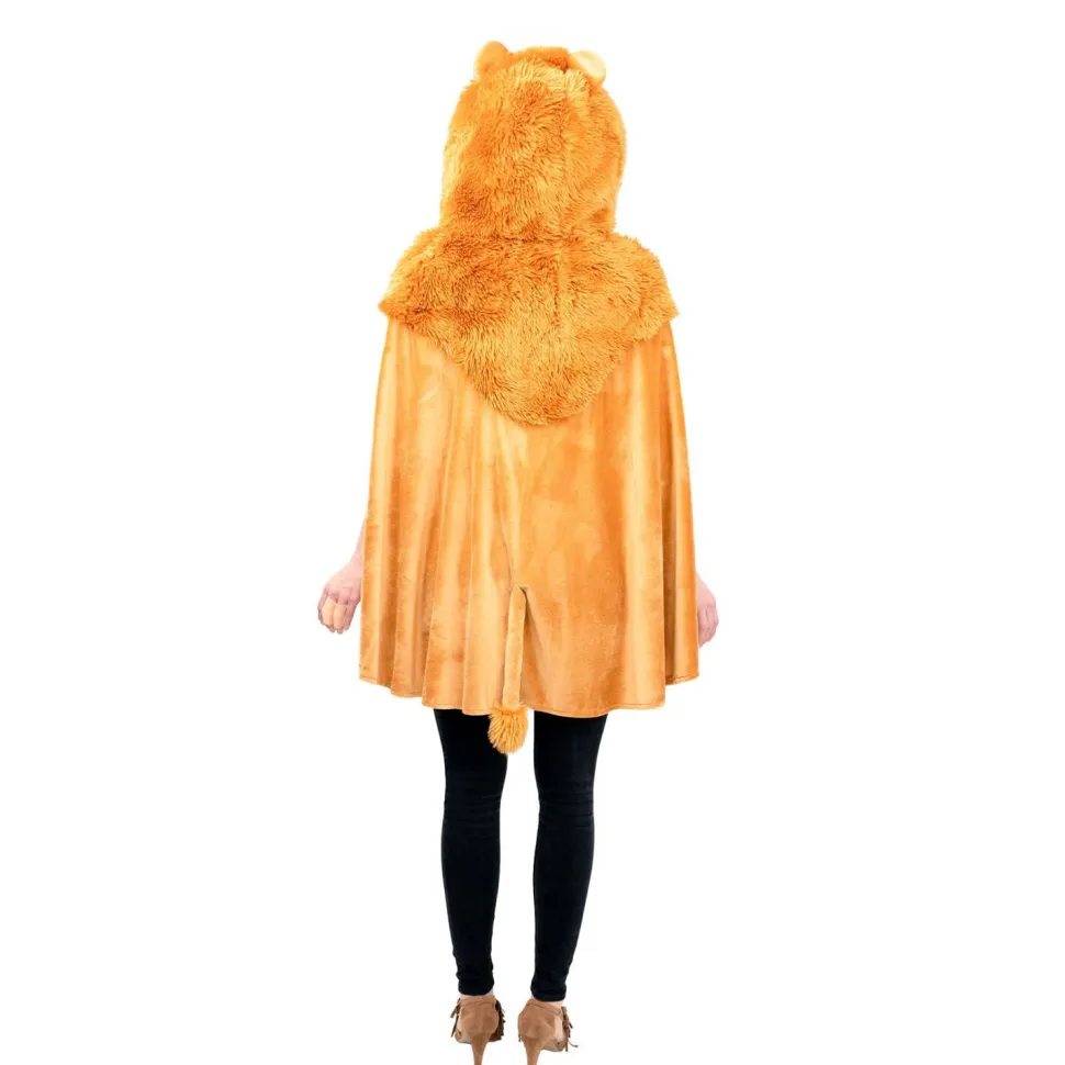 NEU Damen-Kostüm Plüsch-Cape Löwe, mit Pelz-Kapuze und Schwanz, Einheitsgröße