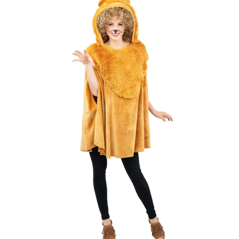 NEU Damen-Kostüm Plüsch-Cape Löwe, mit Pelz-Kapuze und Schwanz, Einheitsgröße