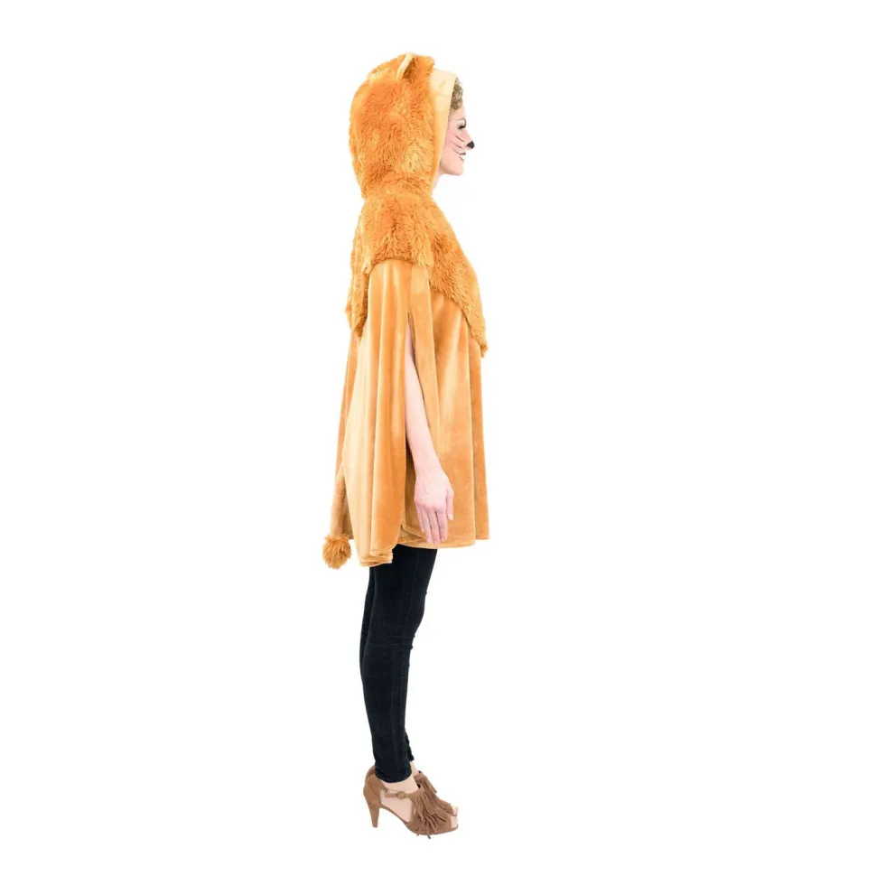 NEU Damen-Kostüm Plüsch-Cape Löwe, mit Pelz-Kapuze und Schwanz, Einheitsgröße