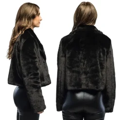 NEU Damen-Kostüm Plüsch-Jacke kurz, schwarz, mit Taschen, Gr. M-L