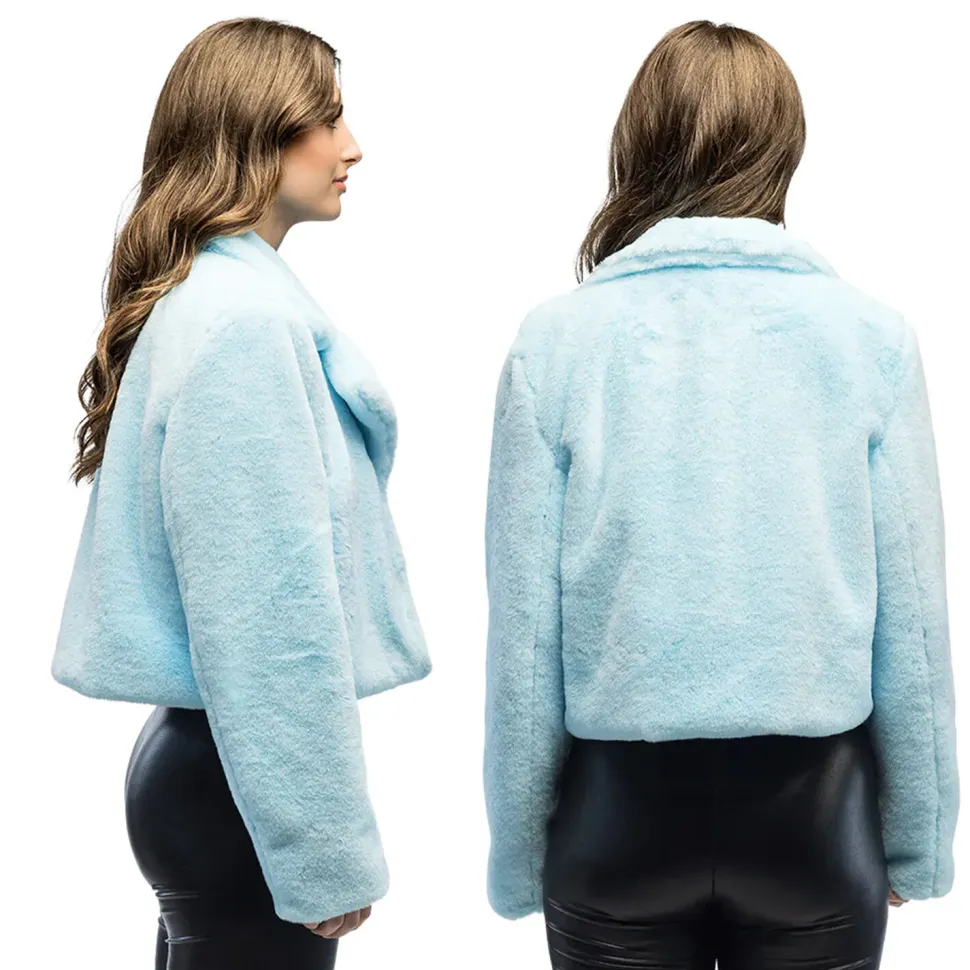 NEU Damen-Kostüm Plüsch-Jacke kurz, hellblau, mit Taschen, Gr. M-L