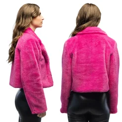 NEU Damen-Kostüm Plüsch-Jacke kurz, pink, mit Taschen, Gr. M-L
