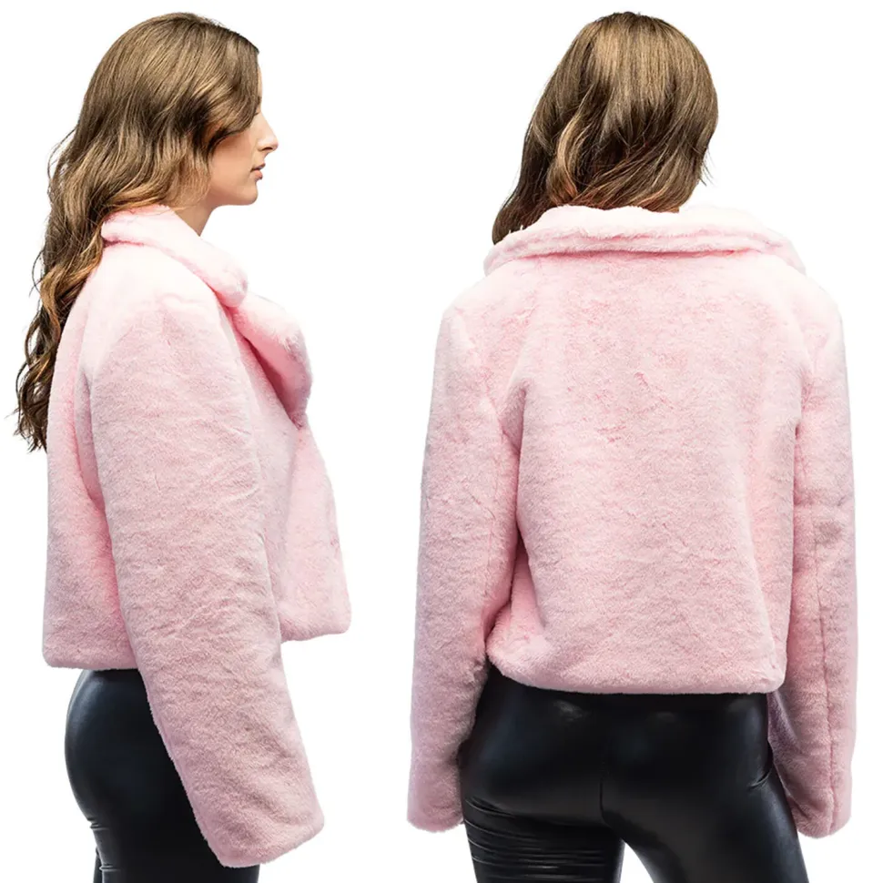 NEU Damen-Kostüm Plüsch-Jacke kurz, rosa, mit Taschen, Gr. M-L