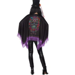 NEU Damen-Kostüm Poncho Day of the Dead mit Fransen, Einheitsgröße