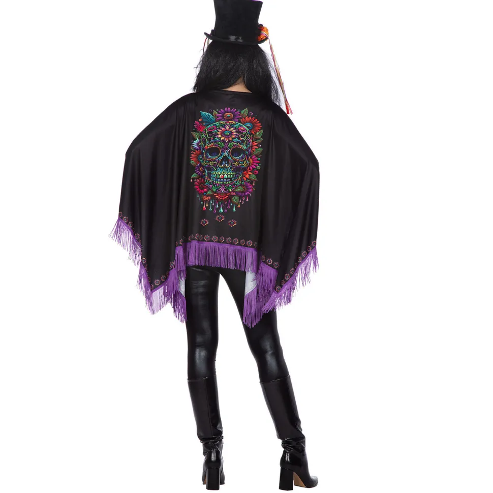 NEU Damen-Kostüm Poncho Day of the Dead mit Fransen, Einheitsgröße