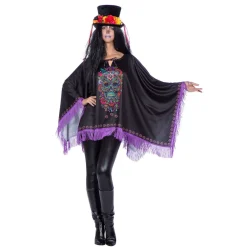 NEU Damen-Kostüm Poncho Day of the Dead mit Fransen, Einheitsgröße