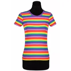 NEU Damen-Kostüm Ringelshirt kurzarm, regenbogenfarben, bunt, Größe: XS