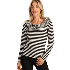 NEU Damen-Kostüm Ringelshirt langarm mit Rüschenkragen, schwarz-weiß, Gr. XS