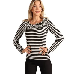 NEU Damen-Kostüm Ringelshirt langarm mit Rüschenkragen, schwarz-weiß, Gr. XS