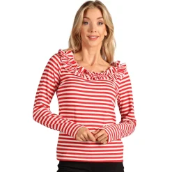 NEU Damen-Kostüm Ringelshirt langarm mit Rüschenkragen, rot-weiß, Gr. XS