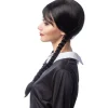 NEU Damen-Perücke Mädchen mit Zöpfen und Pony, schwarz, größenverstellbar