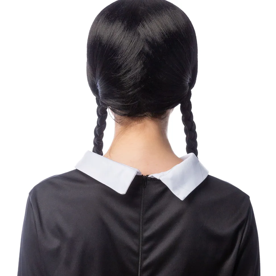 NEU Damen-Perücke Mädchen mit Zöpfen und Pony, schwarz, größenverstellbar