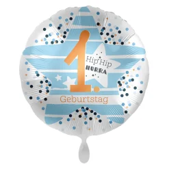 NEU Folienballon Blue Stars - Hip Hip Hurra 1. Geburtstag - ca. 45cm Durchmesser