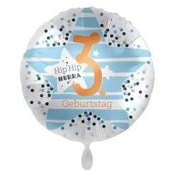 NEU Folienballon Blue Stars - Hip Hip Hurra 3. Geburtstag - ca. 45cm Durchmesser