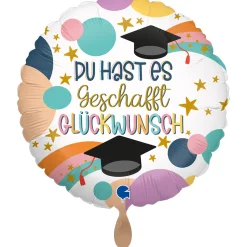 NEU Folienballon Du hast es geschafft, Glückwunsch, bunt, 35cm