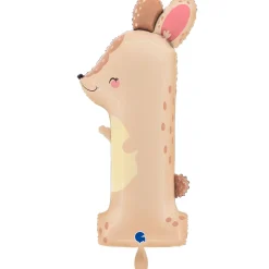 NEU Folienballon Große Zahl mit Tiermotiv, Zahl 1, Hase, ca. 90cm Höhe